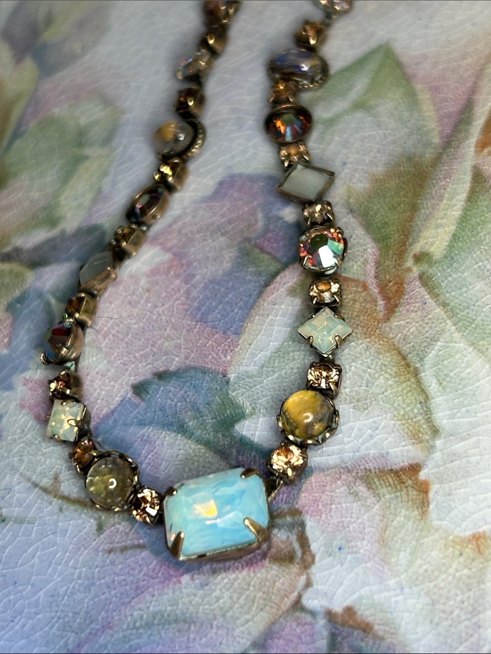 Sorrelli Fire Opal Swarovski Crystal Classic Line Necklace Antique Brass